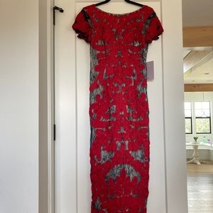 JS Collections Red and Black Lace Dress